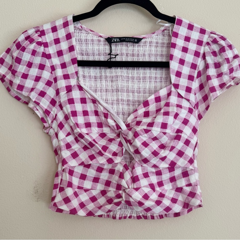 Zara Fuchsia Checkered Top Size X-Small - Picture 1 of 7